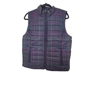 Ann Taylor Loft Women's Festival Plaid Puffer Sleeveless Vest High Neck Size L